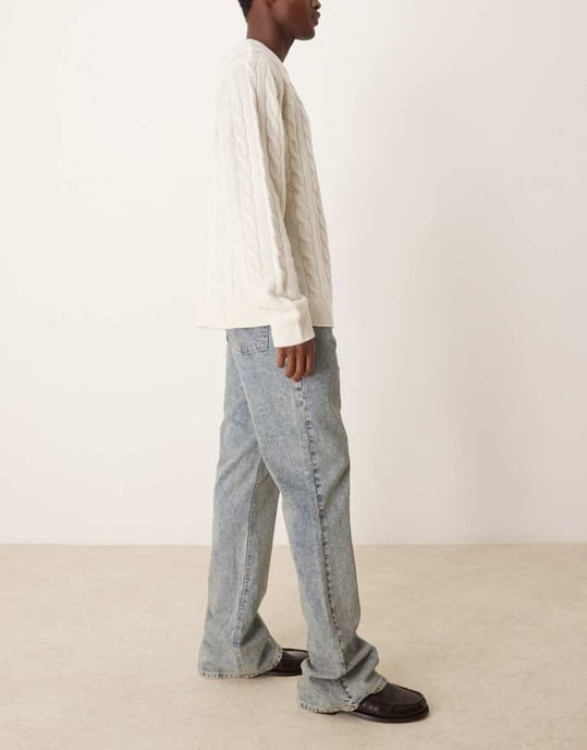 ASOS DESIGN löst sittande utsvängda jeans i blå smutsig nyans - Image 3