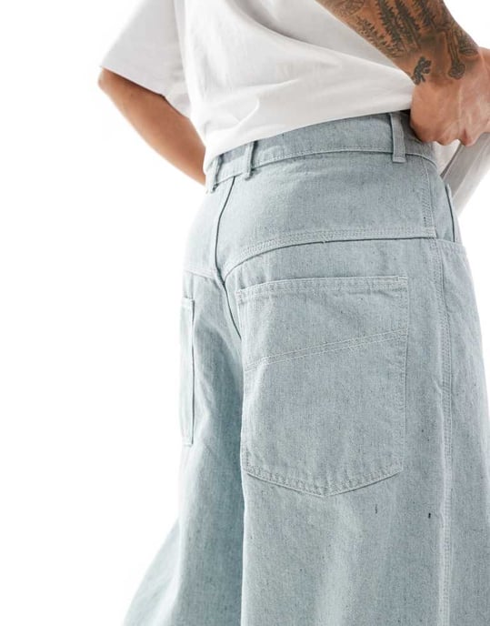 COLLUSION X002 baggy jeans i ljustvättad blågrå med uppvikt fåll - GRÅ - Image 3