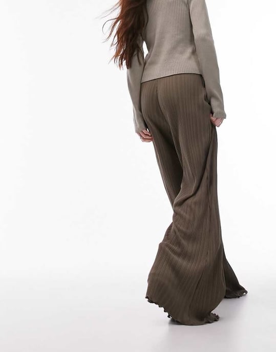 Topshop plisserade vida byxor i khaki - Image 3