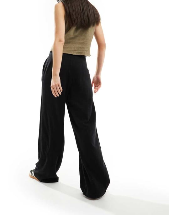 ASOS DESIGN skräddarsydda hög midja sömdetalj vida linbyxor i svart - Image 2