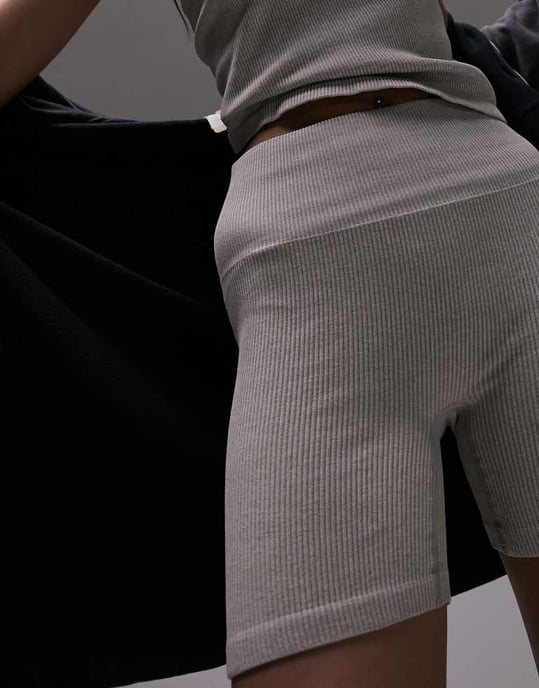 Topshop koord sömlös ribbad kort leggings i havre melange - Image 2