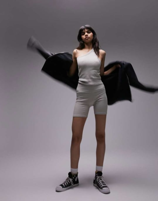 Topshop koord sömlös ribbad kort leggings i havre melange - Image 4