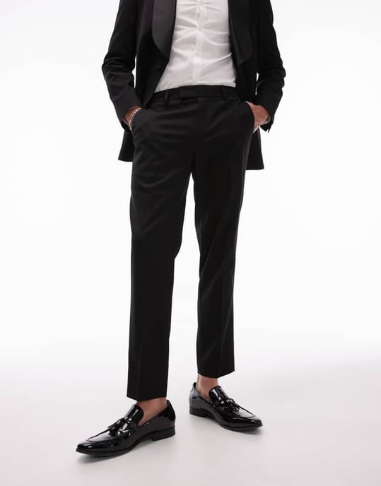 Topman premium avslappnade tuxedobyxor i ullblandning i svart - Image 2