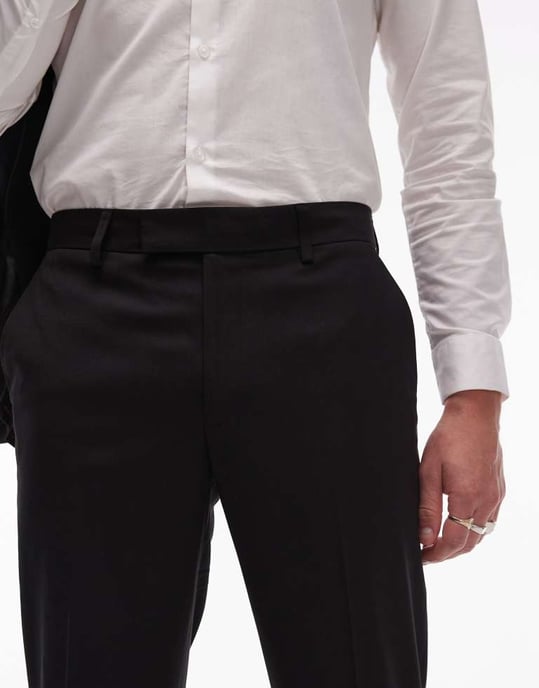 Topman premium avslappnade tuxedobyxor i ullblandning i svart - Image 3