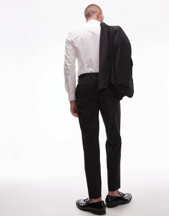 Topman premium avslappnade tuxedobyxor i ullblandning i svart - Image 4