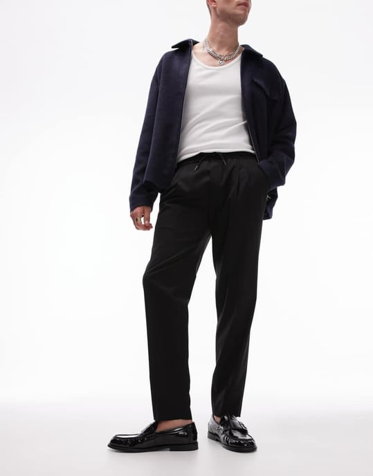 Topman premium taper ullmix smokingbyxor med elastisk midja i svart - Image 2