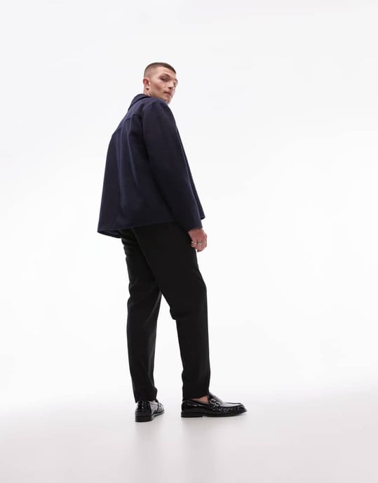 Topman premium taper ullmix smokingbyxor med elastisk midja i svart - Image 3