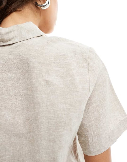 Monki co-ord kortärmad linne skjorta i beige - Image 4