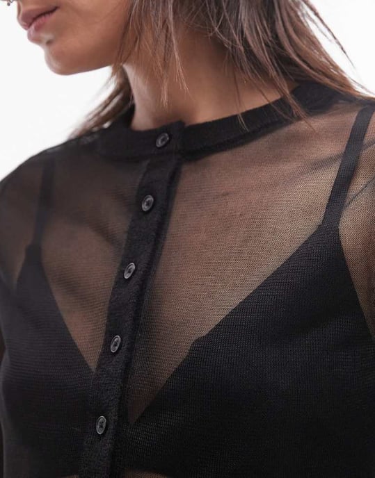 Topshop stickad genomskinlig skjorta i svart - Image 3