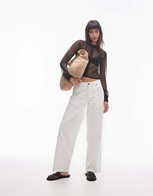 Topshop stickad genomskinlig skjorta i svart - Image 4