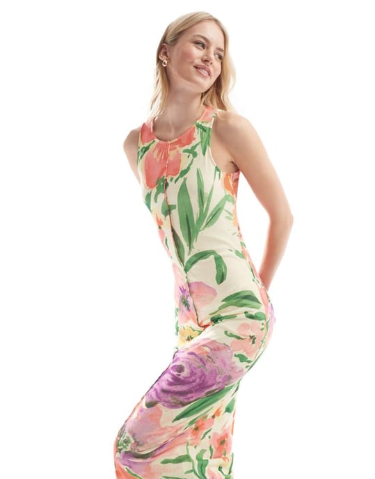 Vero Moda Lång ärm lös sleeveless klänning med salladskant i blommönster för sommaren - Image 2