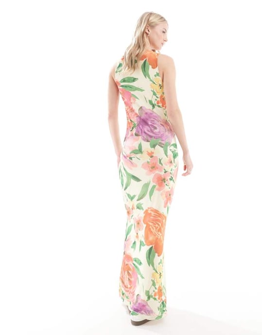 Vero Moda Lång ärm lös sleeveless klänning med salladskant i blommönster för sommaren - Image 4