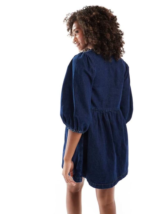 ASOS DESIGN denimklänning med asymmetrisk rosett i indigo - Image 3