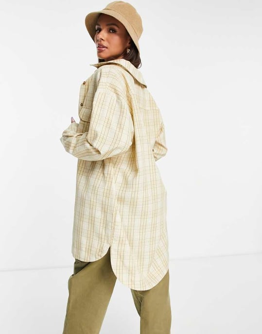 Missguided oversized skjortklänning i splittrad gulrutigt - Image 2
