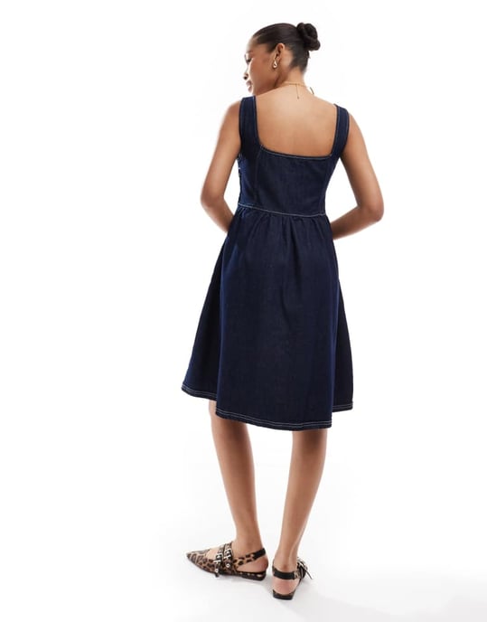 ASOS DESIGN denimstrukturerad klänning i indigo - Image 3