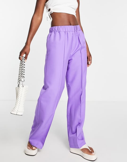 ASOS DESIGN skräddarsydda byxor med elastisk midja i lila - Image 2
