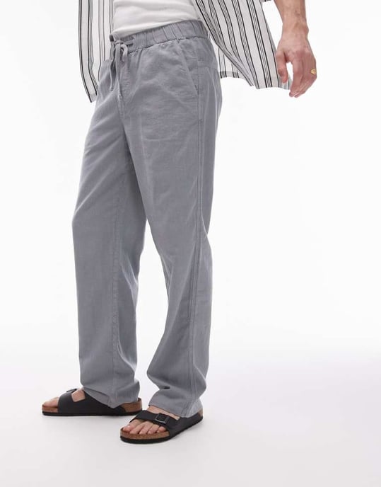 Topman raka linneblandade byxor i grått - Image 3
