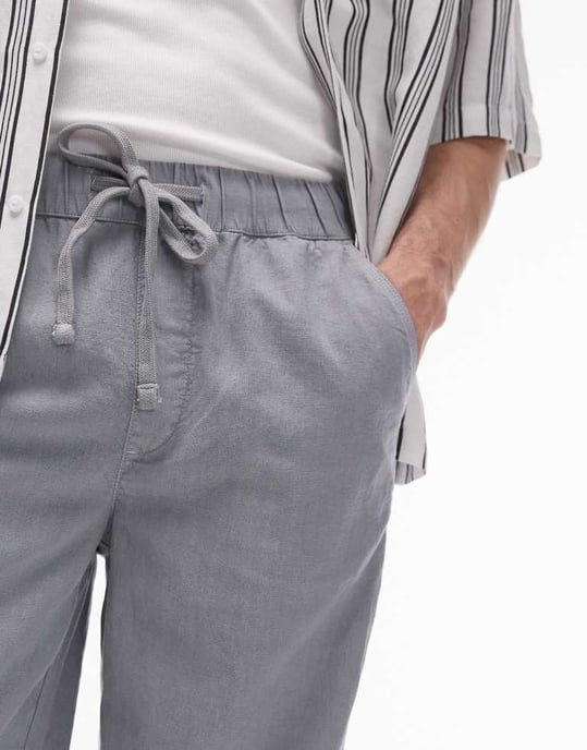 Topman raka linneblandade byxor i grått - Image 4
