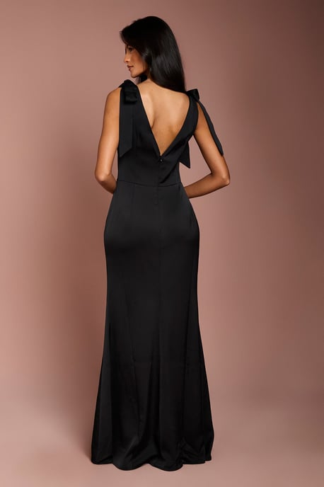 Coast Honoured Petite Satin Back Crepe V Neck Tie Shoulder Maxi Bridesmaid Dress - Image 3