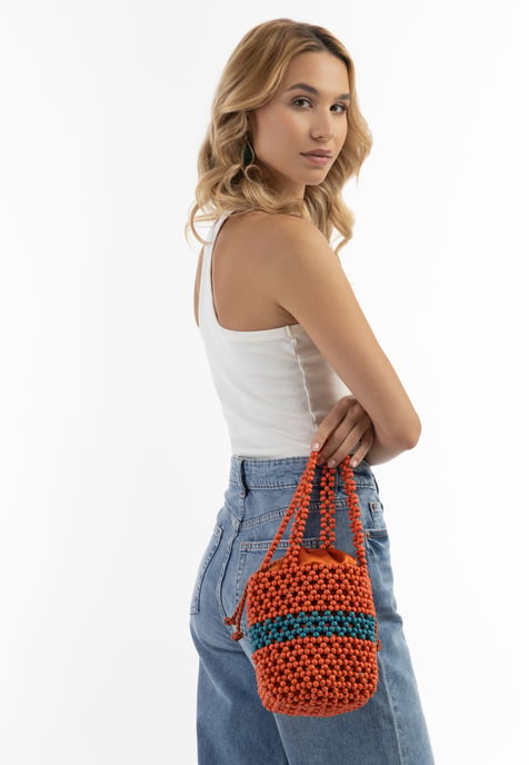 IZIA Bucketbag met kralen Dames Oranje Veelkleurig - Image 3