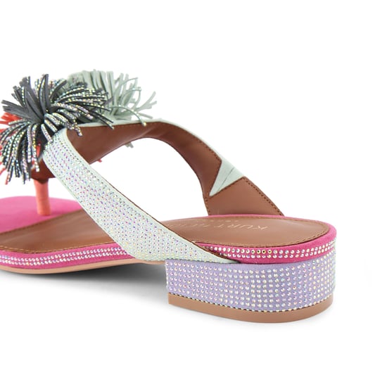 Kurt Geiger London Suede Pom Pom T Bar Flat Sdl Sandals - Image 3
