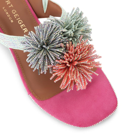 Kurt Geiger London Suede Pom Pom T Bar Flat Sdl Sandals - Image 4