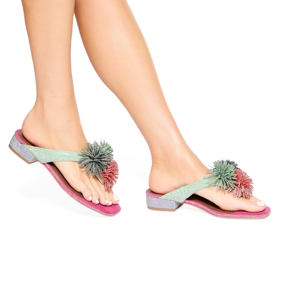 Kurt Geiger London Suede Pom Pom T Bar Flat Sdl Sandals - Image 5