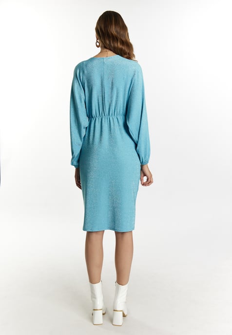 Faina Avondjurk met glanzend garen Dames aqua - Image 3