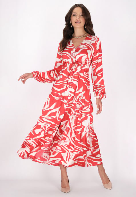 Faina Jurk Dames rood wol wit - Image 2