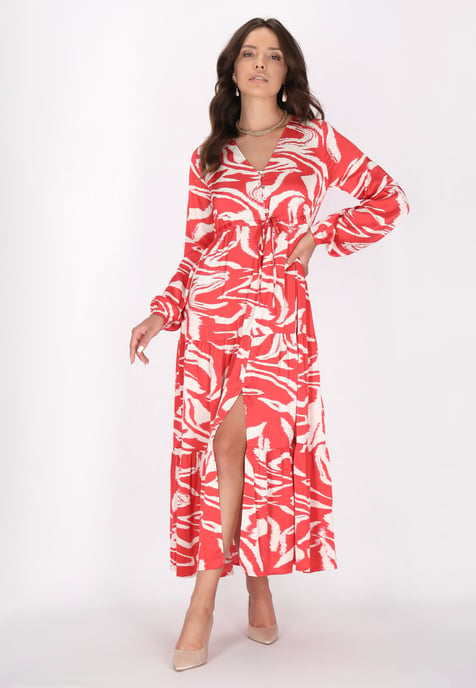 Faina Jurk Dames rood wol wit - Image 3