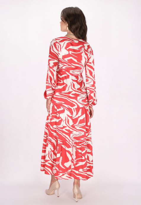 Faina Jurk Dames rood wol wit - Image 4