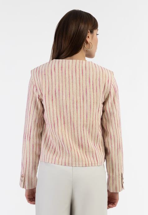 Faina Kort blazerjack Dames Roze gebroken witte streep - Image 4