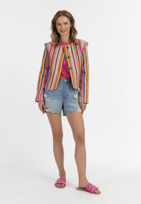IZIA Kort blazerjack Dames Veelkleurige roze strepen - Image 2