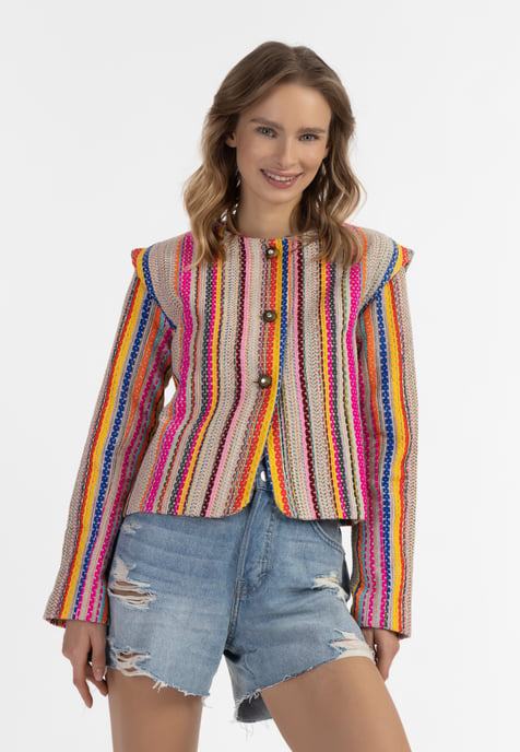 IZIA Kort blazerjack Dames Veelkleurige roze strepen - Image 3