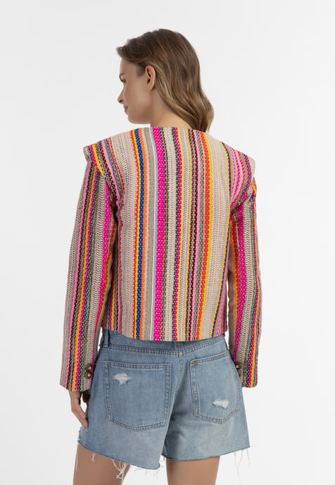 IZIA Kort blazerjack Dames Veelkleurige roze strepen - Image 4