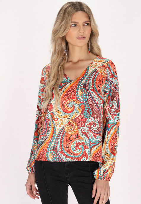 usha Blouse Dames Oranje Veelkleurig - Image 3