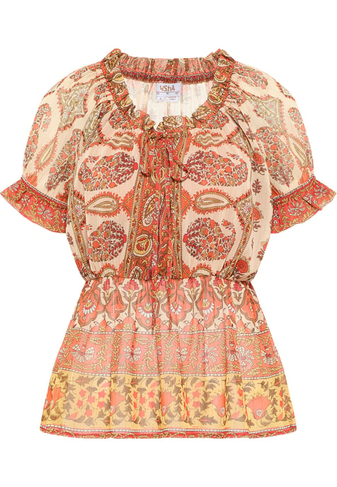 usha Blouseshirt met ruchemouwen Dames Oranje Veelkleurig - Image 1