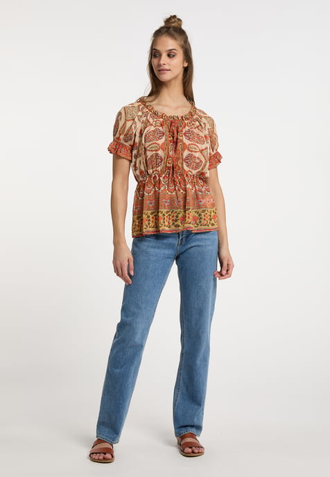 usha Blouseshirt met ruchemouwen Dames Oranje Veelkleurig - Image 2