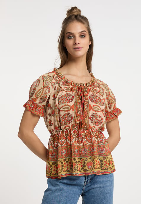 usha Blouseshirt met ruchemouwen Dames Oranje Veelkleurig - Image 3