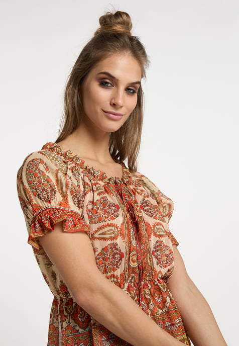 usha Blouseshirt met ruchemouwen Dames Oranje Veelkleurig - Image 5