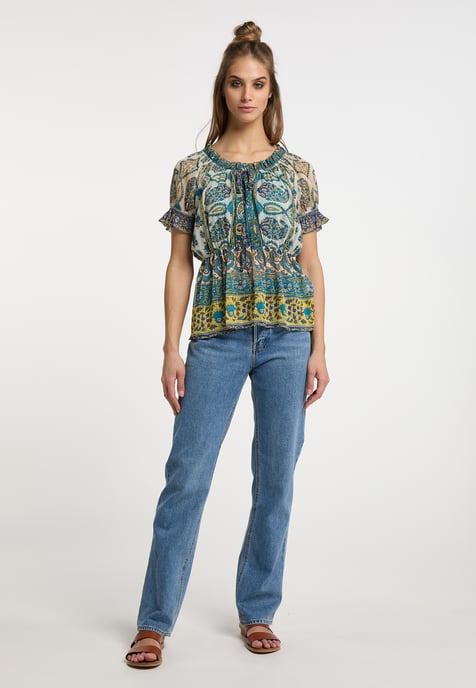 usha Blouseshirt met ruchemouwen Dames Blauw Veelkleurig - Image 2