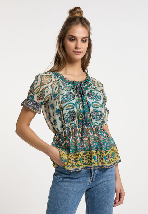 usha Blouseshirt met ruchemouwen Dames Blauw Veelkleurig - Image 3