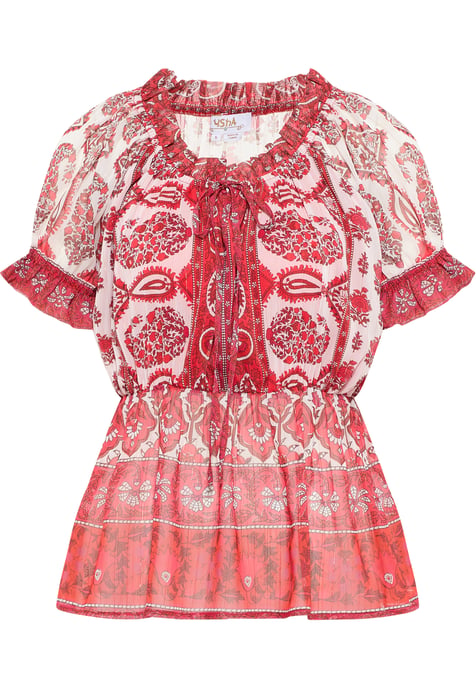 usha Blouseshirt met ruchemouwen Dames Rood Veelkleurig - Image 1