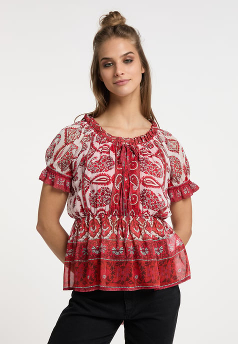 usha Blouseshirt met ruchemouwen Dames Rood Veelkleurig - Image 3