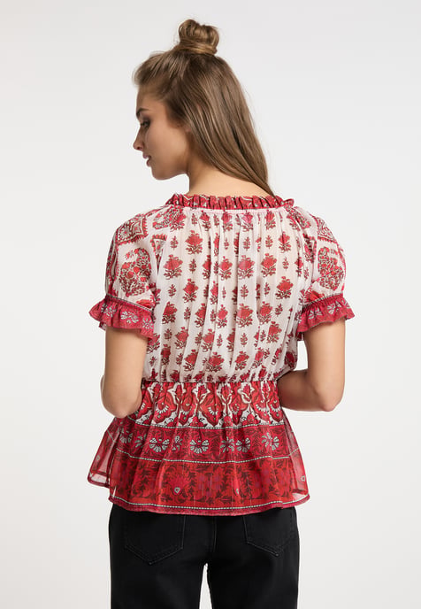 usha Blouseshirt met ruchemouwen Dames Rood Veelkleurig - Image 4