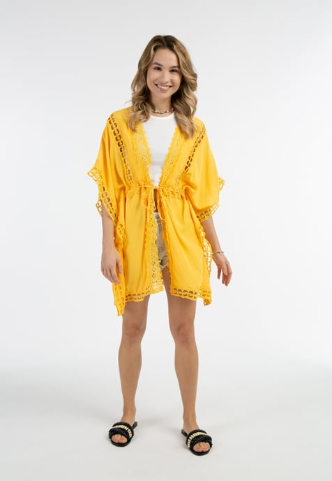 IZIA Kimono met gaatjeskant Dames geel - Image 2