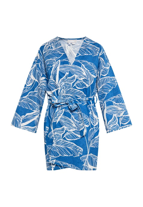 usha Kimono Dames Blauw wol wit - Image 1