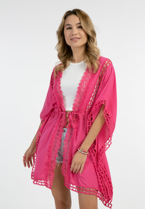 IZIA Kimono met gaatjeskant Dames roze - Image 3