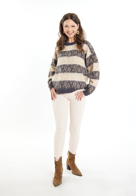 usha Gebreide trui Dames Antracietbeige veelkleurig - Image 2