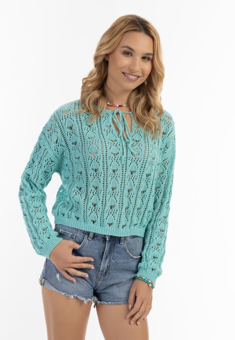 IZIA Gebreide trui Dames turkoois - Image 3